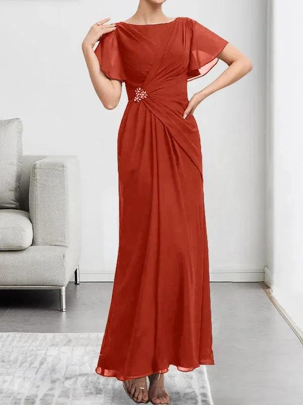 A-line Scoop Ankle-Length Chiffon Mother of the Bride Dress With Beading Pleated - Image 39