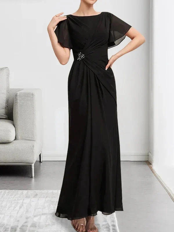 A-line Scoop Ankle-Length Chiffon Mother of the Bride Dress With Beading Pleated - Image 4