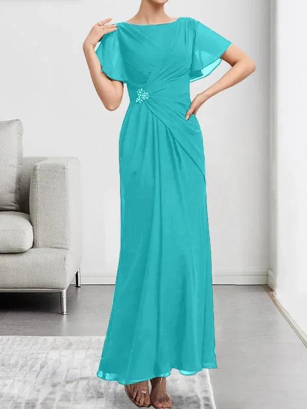 A-line Scoop Ankle-Length Chiffon Mother of the Bride Dress With Beading Pleated - Image 43