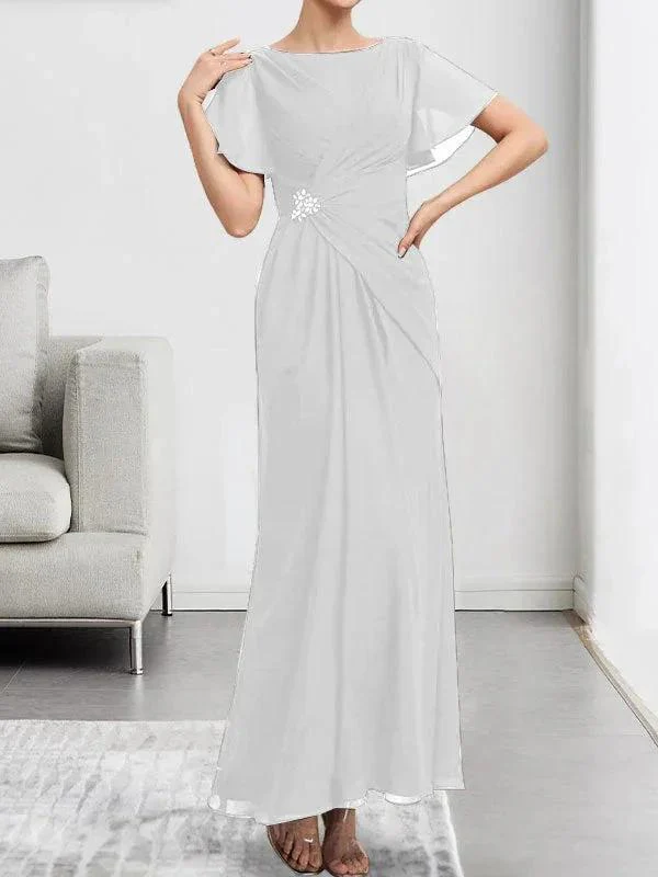 A-line Scoop Ankle-Length Chiffon Mother of the Bride Dress With Beading Pleated - Image 44