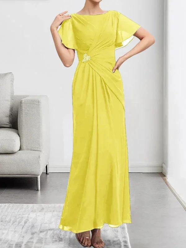 A-line Scoop Ankle-Length Chiffon Mother of the Bride Dress With Beading Pleated - Image 46