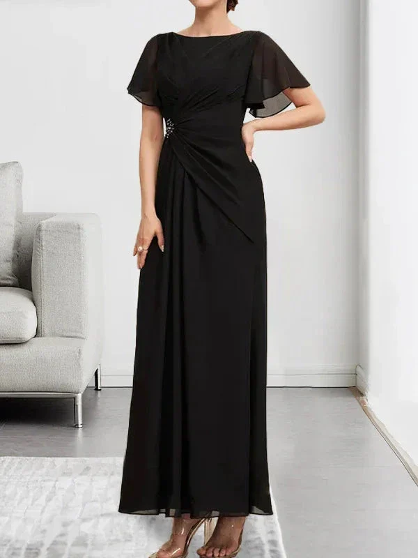 A-line Scoop Ankle-Length Chiffon Mother of the Bride Dress With Beading Pleated - Image 5