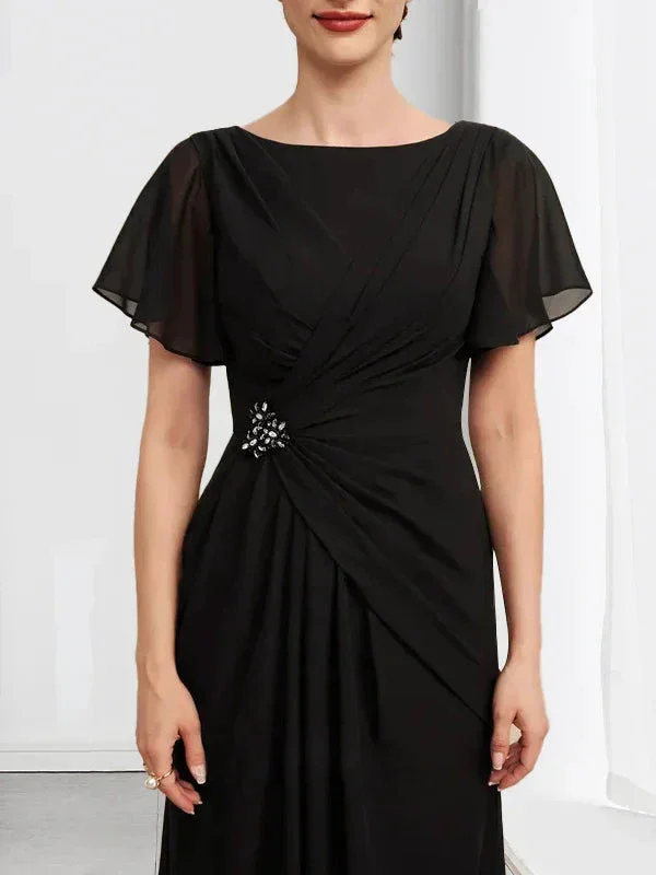 A-line Scoop Ankle-Length Chiffon Mother of the Bride Dress With Beading Pleated - Image 6
