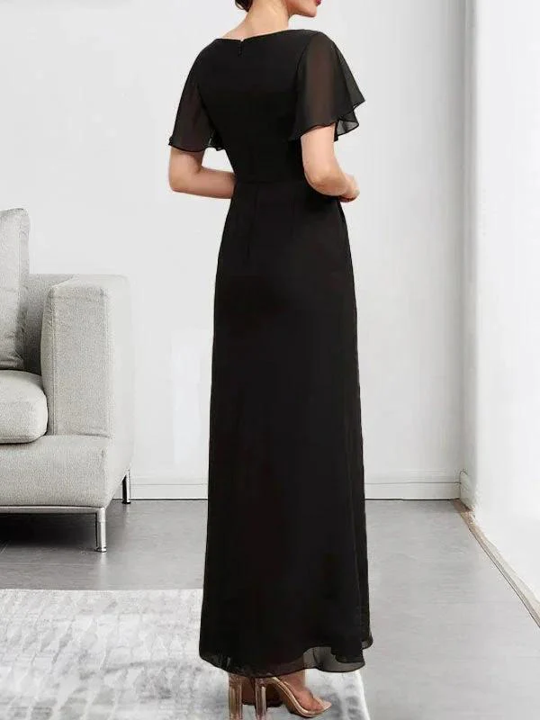A-line Scoop Ankle-Length Chiffon Mother of the Bride Dress With Beading Pleated - Image 7