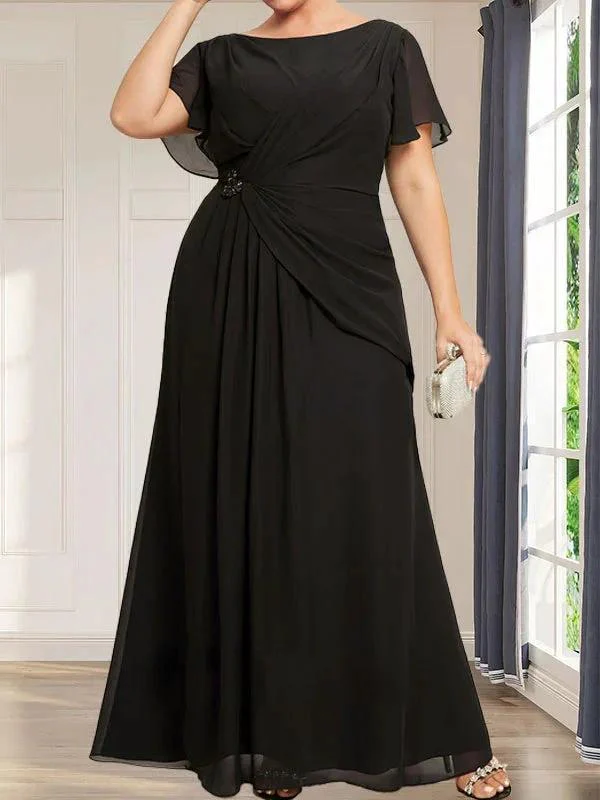 A-line Scoop Ankle-Length Chiffon Mother of the Bride Dress With Beading Pleated - Image 8