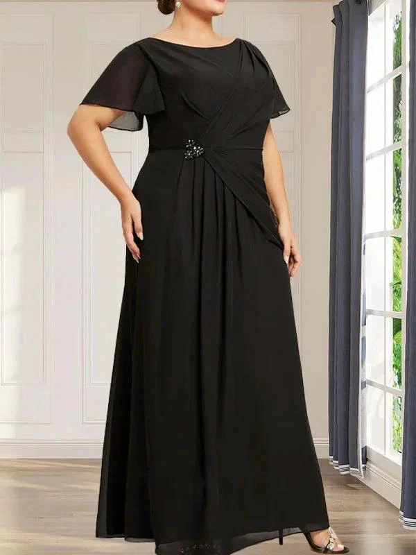 A-line Scoop Ankle-Length Chiffon Mother of the Bride Dress With Beading Pleated - Image 9