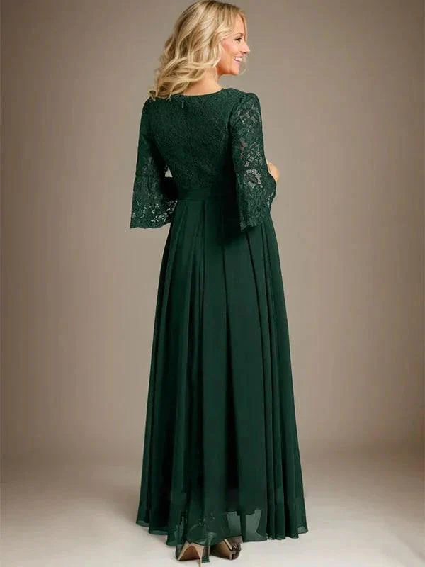 A-line Scoop Ankle-Length Lace Chiffon Mother of the Bride Dress With Bow - Image 5