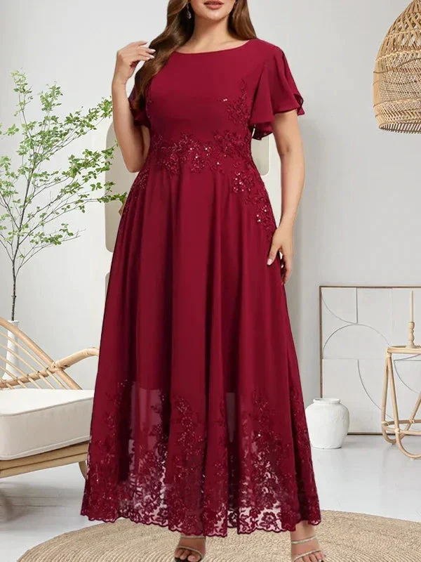 A-line Scoop Ankle-Length Lace Chiffon Mother of the Bride Dress With Sequins - Image 10