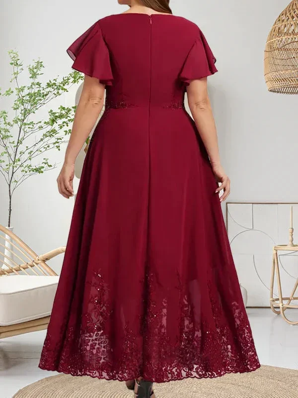 A-line Scoop Ankle-Length Lace Chiffon Mother of the Bride Dress With Sequins - Image 11