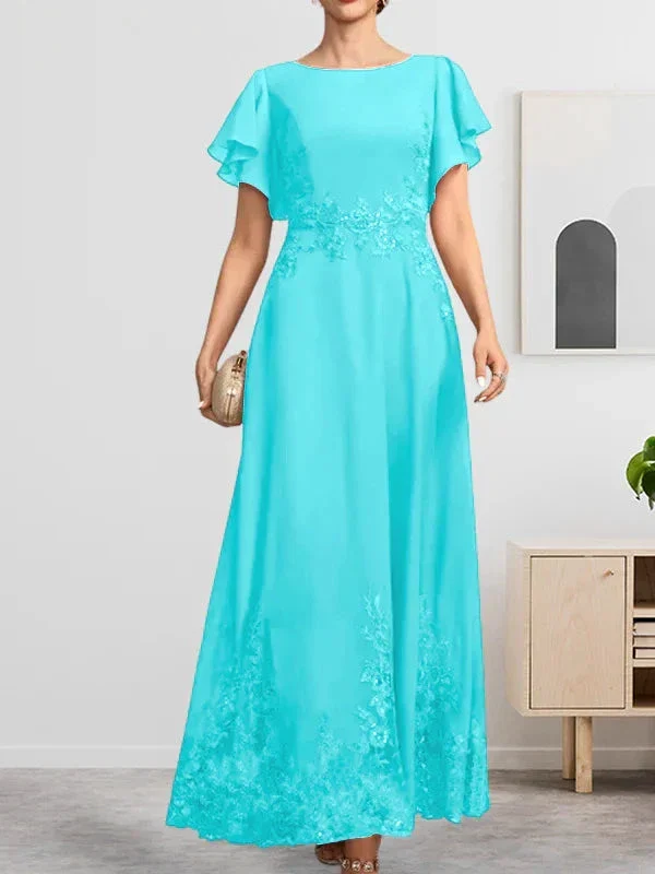 A-line Scoop Ankle-Length Lace Chiffon Mother of the Bride Dress With Sequins - Image 12