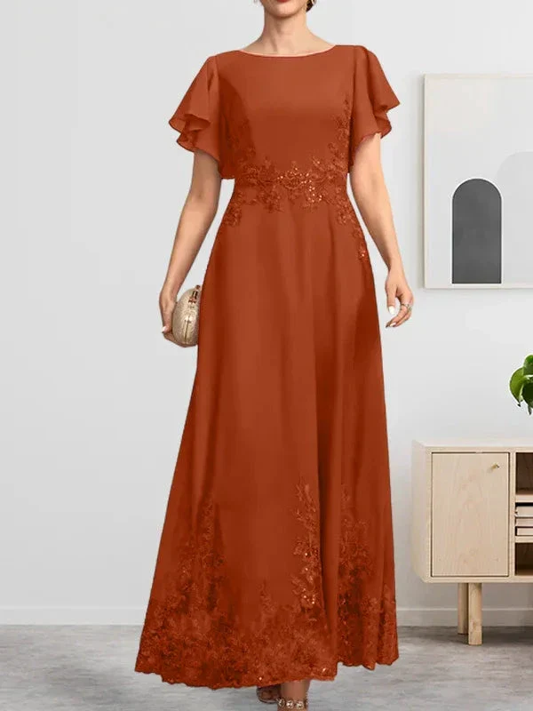 A-line Scoop Ankle-Length Lace Chiffon Mother of the Bride Dress With Sequins - Image 13