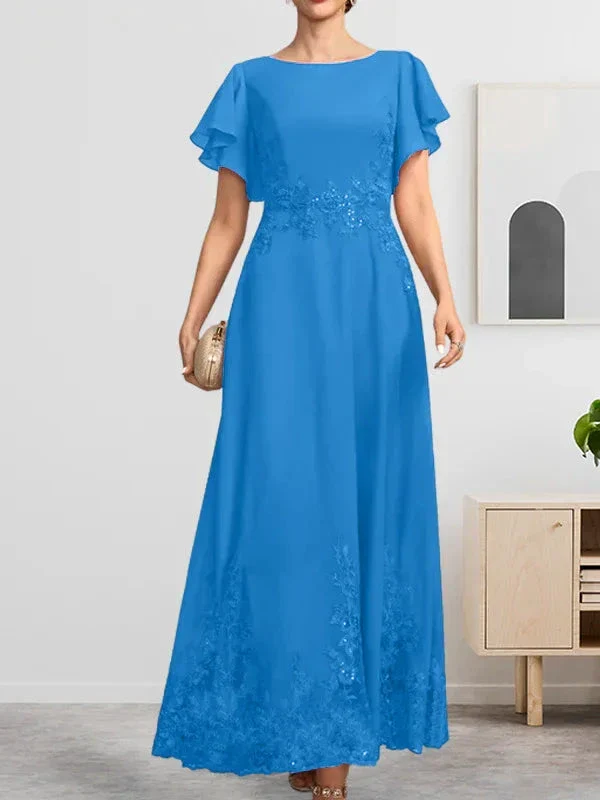 A-line Scoop Ankle-Length Lace Chiffon Mother of the Bride Dress With Sequins - Image 14