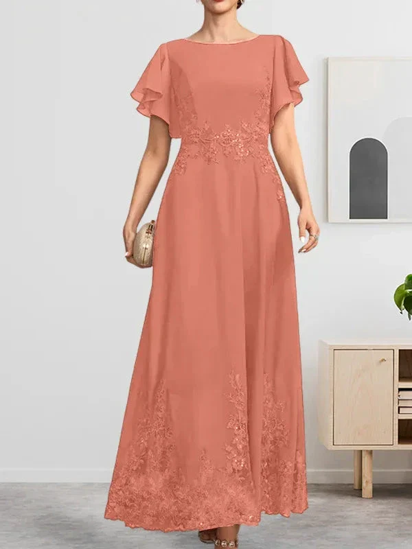 A-line Scoop Ankle-Length Lace Chiffon Mother of the Bride Dress With Sequins - Image 15