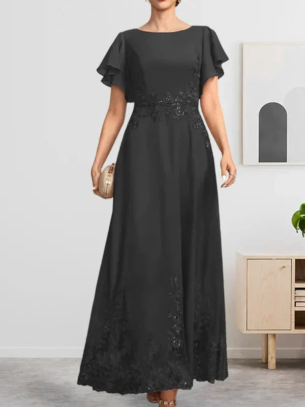 A-line Scoop Ankle-Length Lace Chiffon Mother of the Bride Dress With Sequins - Image 16