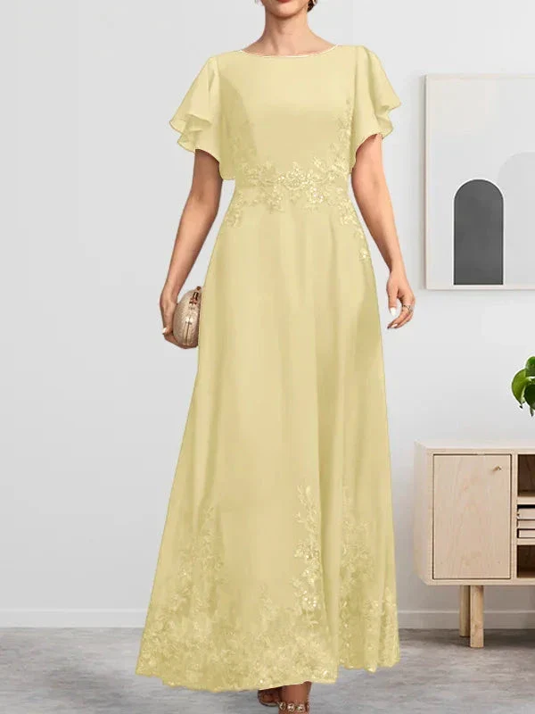 A-line Scoop Ankle-Length Lace Chiffon Mother of the Bride Dress With Sequins - Image 17