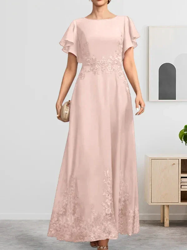 A-line Scoop Ankle-Length Lace Chiffon Mother of the Bride Dress With Sequins - Image 19