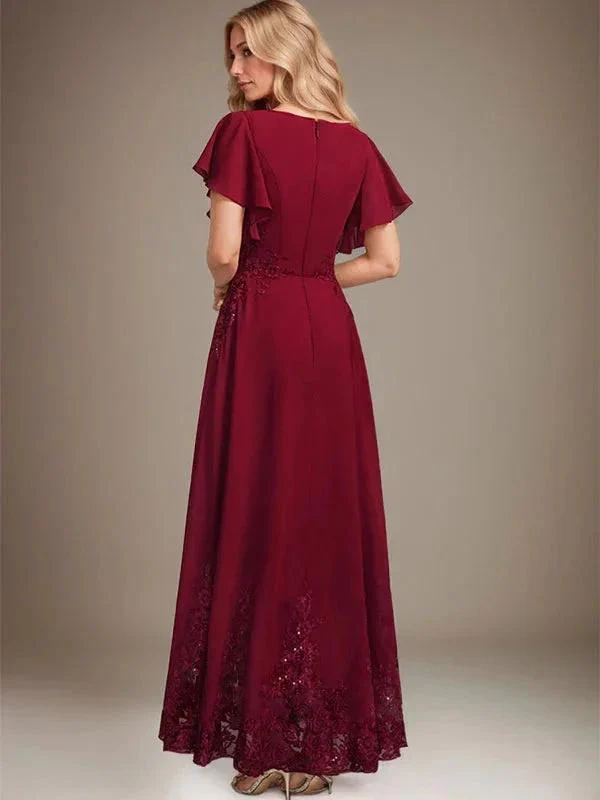 A-line Scoop Ankle-Length Lace Chiffon Mother of the Bride Dress With Sequins - Image 2