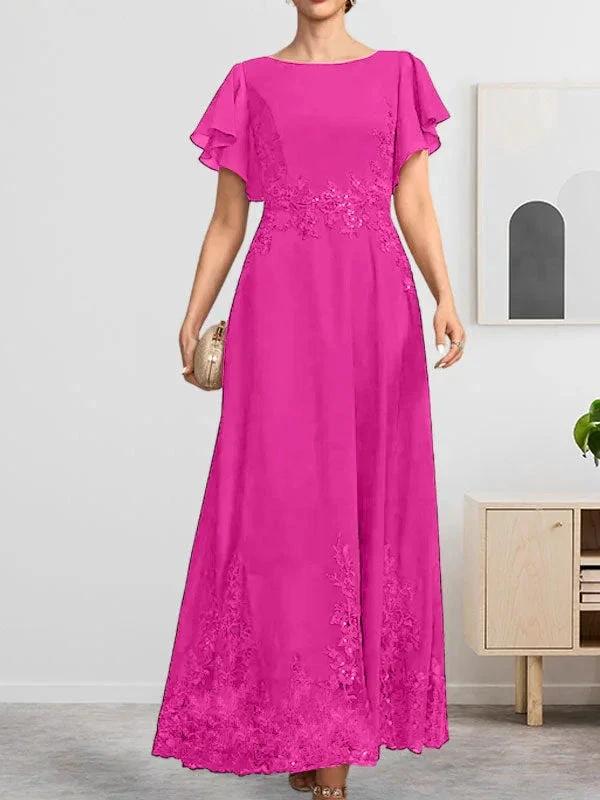 A-line Scoop Ankle-Length Lace Chiffon Mother of the Bride Dress With Sequins - Image 20