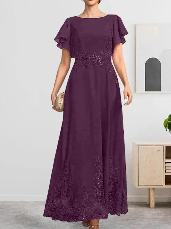 A-line Scoop Ankle-Length Lace Chiffon Mother of the Bride Dress With Sequins - Image 21