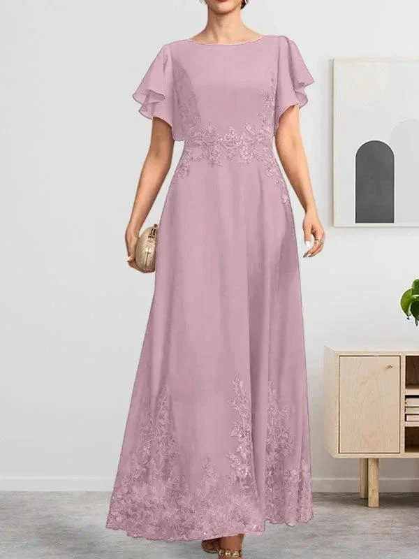 A-line Scoop Ankle-Length Lace Chiffon Mother of the Bride Dress With Sequins - Image 23