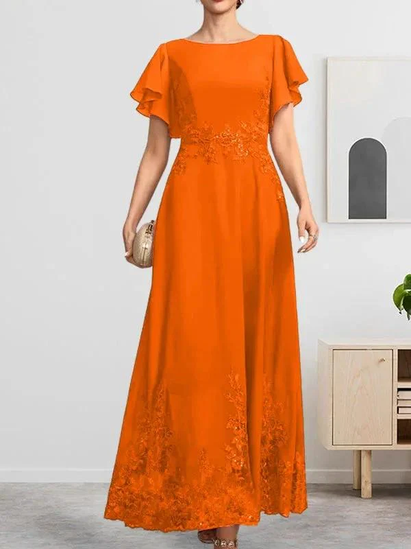 A-line Scoop Ankle-Length Lace Chiffon Mother of the Bride Dress With Sequins - Image 24