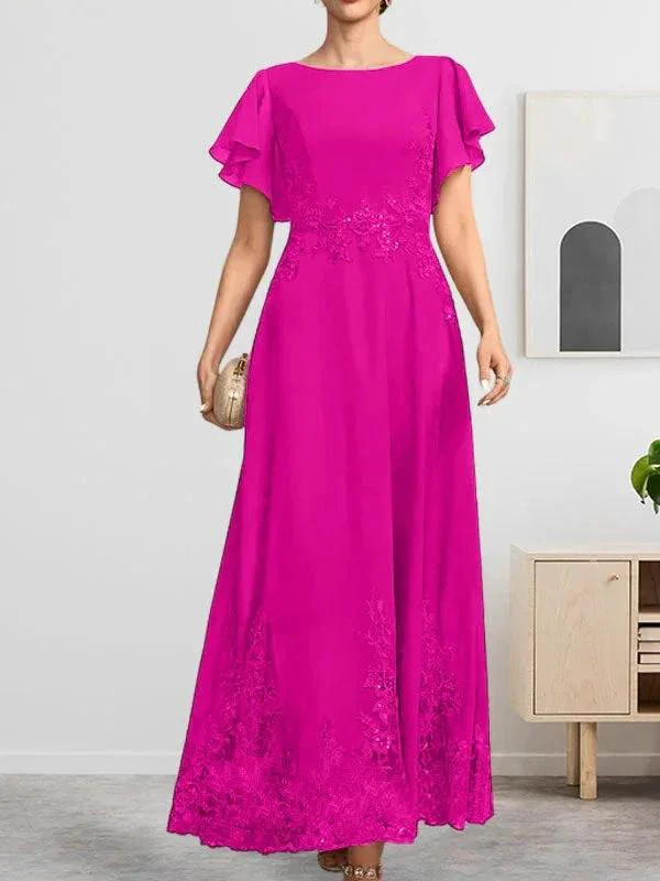 A-line Scoop Ankle-Length Lace Chiffon Mother of the Bride Dress With Sequins - Image 25