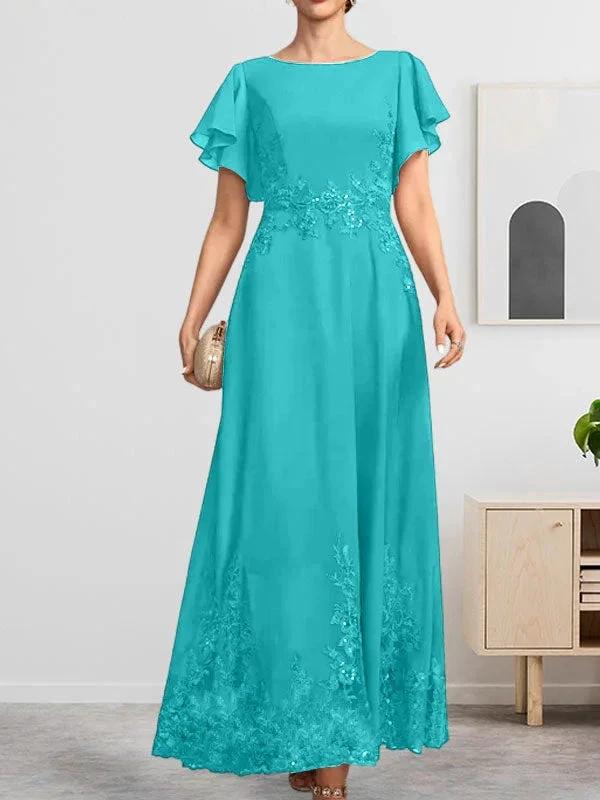 A-line Scoop Ankle-Length Lace Chiffon Mother of the Bride Dress With Sequins - Image 26