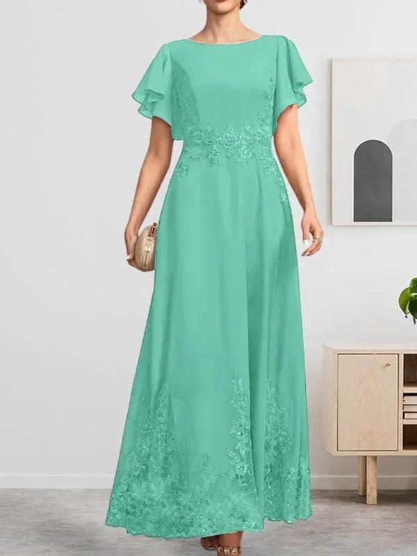 A-line Scoop Ankle-Length Lace Chiffon Mother of the Bride Dress With Sequins - Image 27