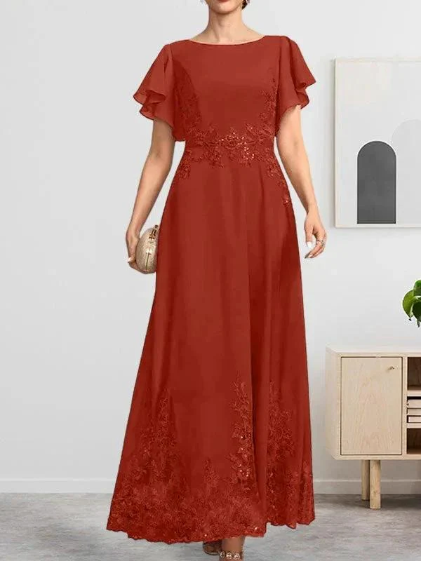 A-line Scoop Ankle-Length Lace Chiffon Mother of the Bride Dress With Sequins - Image 28