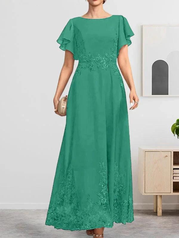 A-line Scoop Ankle-Length Lace Chiffon Mother of the Bride Dress With Sequins - Image 29