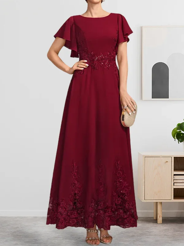 A-line Scoop Ankle-Length Lace Chiffon Mother of the Bride Dress With Sequins - Image 3