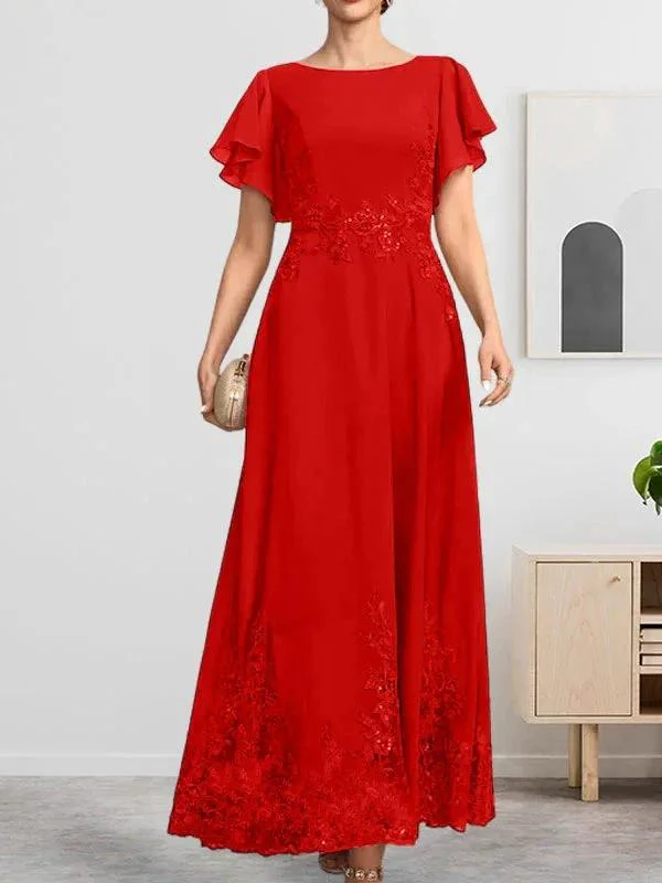 A-line Scoop Ankle-Length Lace Chiffon Mother of the Bride Dress With Sequins - Image 31