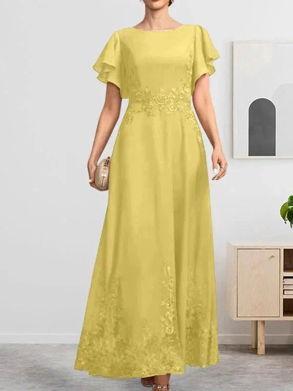 A-line Scoop Ankle-Length Lace Chiffon Mother of the Bride Dress With Sequins - Image 32