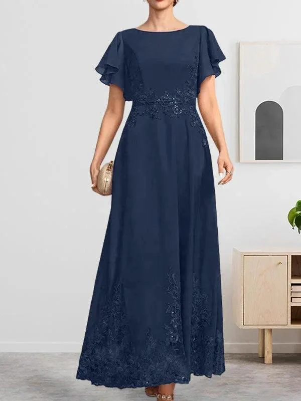 A-line Scoop Ankle-Length Lace Chiffon Mother of the Bride Dress With Sequins - Image 34