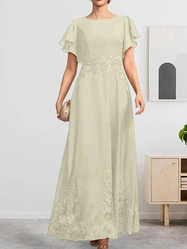 A-line Scoop Ankle-Length Lace Chiffon Mother of the Bride Dress With Sequins - Image 35