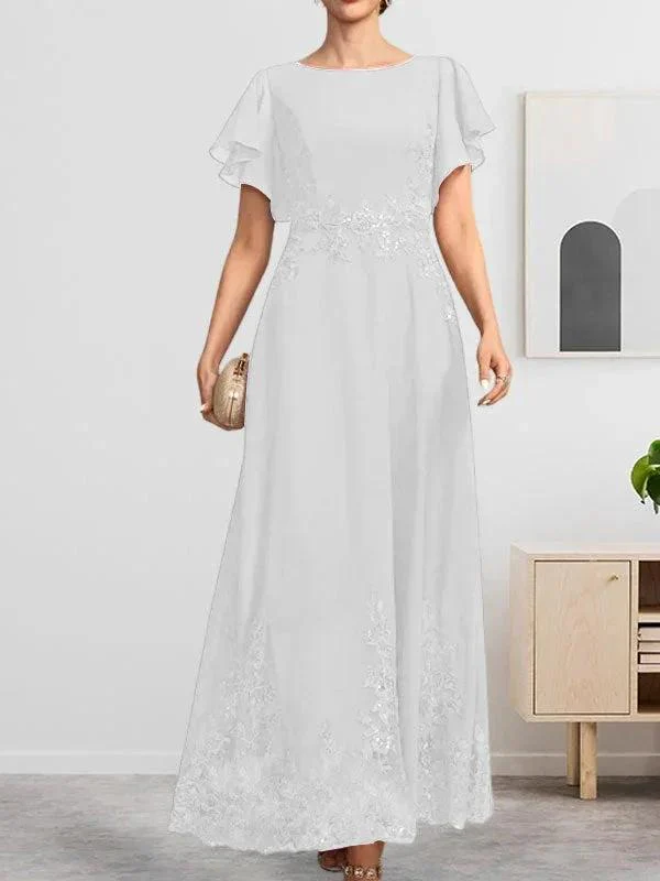A-line Scoop Ankle-Length Lace Chiffon Mother of the Bride Dress With Sequins - Image 38