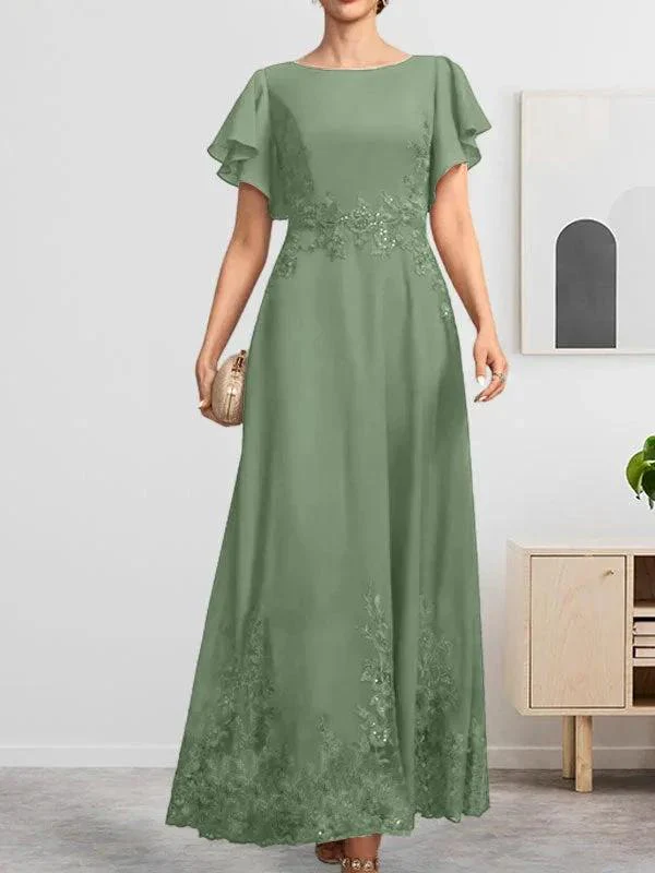 A-line Scoop Ankle-Length Lace Chiffon Mother of the Bride Dress With Sequins - Image 39