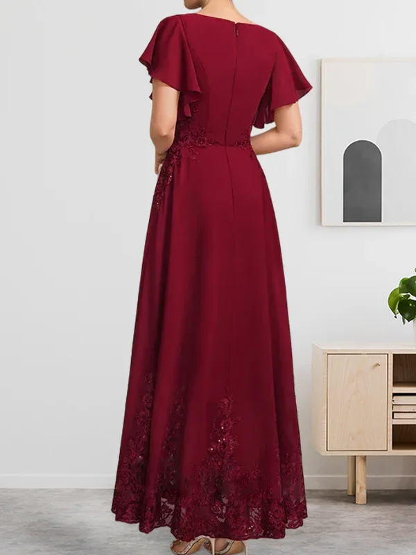 A-line Scoop Ankle-Length Lace Chiffon Mother of the Bride Dress With Sequins - Image 4
