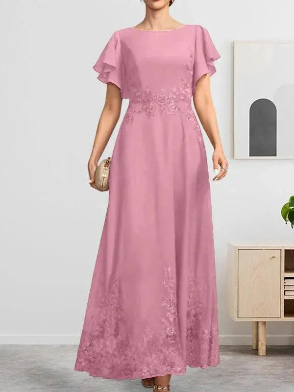 A-line Scoop Ankle-Length Lace Chiffon Mother of the Bride Dress With Sequins - Image 40
