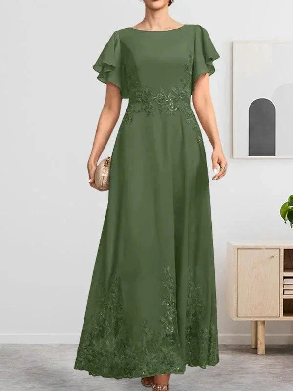 A-line Scoop Ankle-Length Lace Chiffon Mother of the Bride Dress With Sequins - Image 41