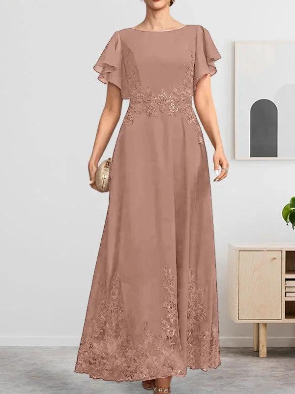 A-line Scoop Ankle-Length Lace Chiffon Mother of the Bride Dress With Sequins - Image 44