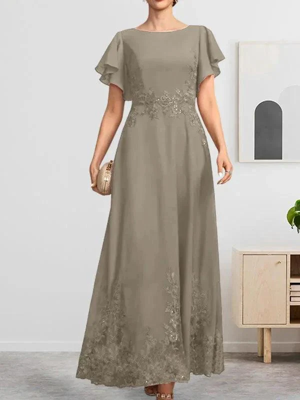 A-line Scoop Ankle-Length Lace Chiffon Mother of the Bride Dress With Sequins - Image 45