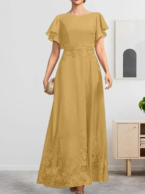 A-line Scoop Ankle-Length Lace Chiffon Mother of the Bride Dress With Sequins - Image 46