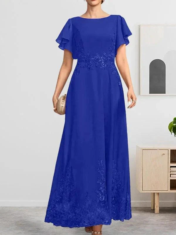 A-line Scoop Ankle-Length Lace Chiffon Mother of the Bride Dress With Sequins - Image 47