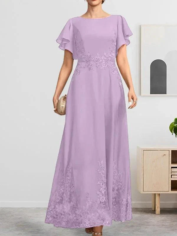 A-line Scoop Ankle-Length Lace Chiffon Mother of the Bride Dress With Sequins - Image 48
