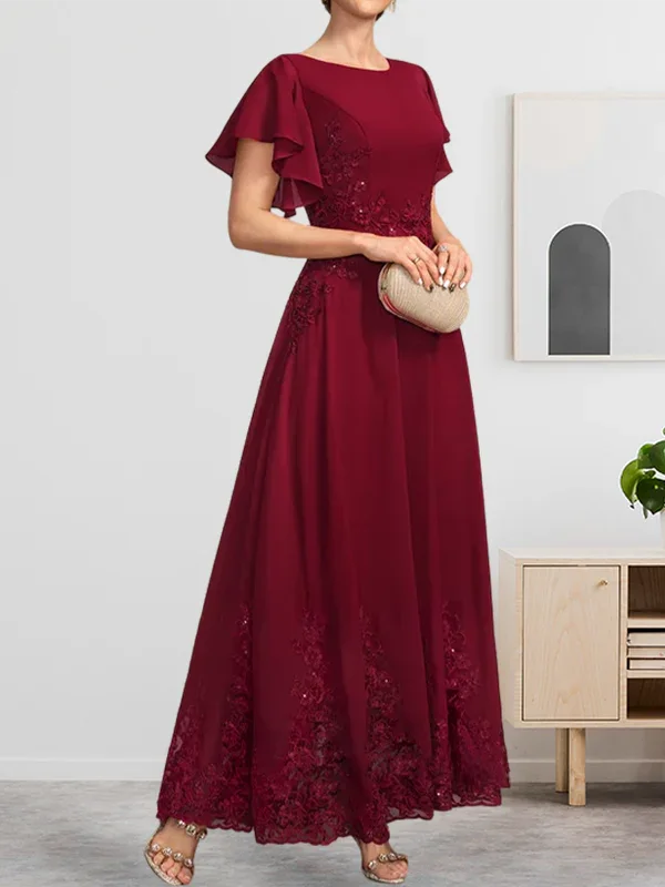 A-line Scoop Ankle-Length Lace Chiffon Mother of the Bride Dress With Sequins - Image 5