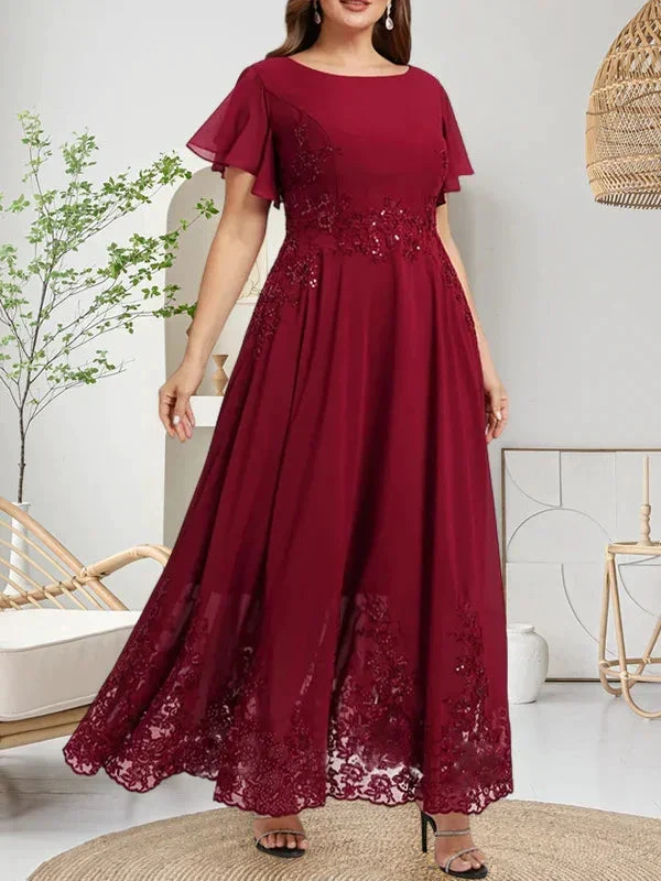 A-line Scoop Ankle-Length Lace Chiffon Mother of the Bride Dress With Sequins - Image 7