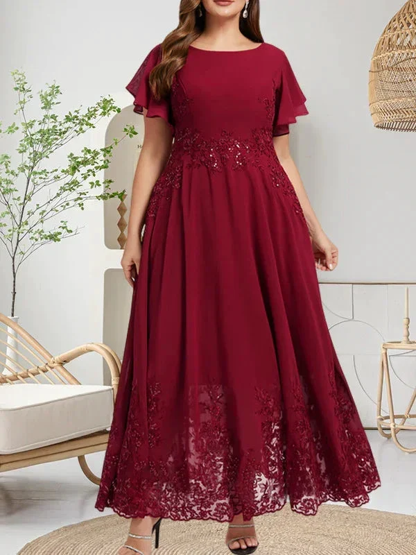 A-line Scoop Ankle-Length Lace Chiffon Mother of the Bride Dress With Sequins - Image 8