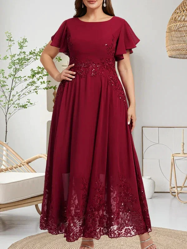 A-line Scoop Ankle-Length Lace Chiffon Mother of the Bride Dress With Sequins - Image 9