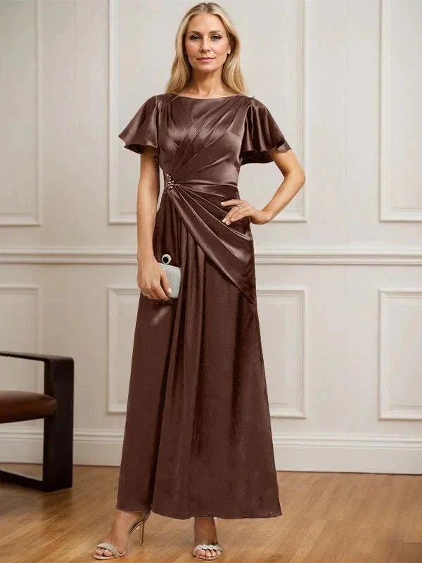 A-line Scoop Ankle-Length Stretch Satin Mother of the Bride Dress With Pleated Beading - Image 10